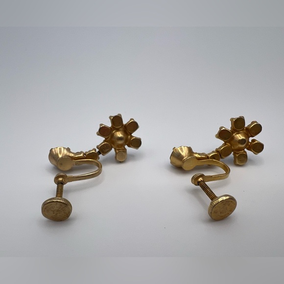 Vintage Gold Tone Blue Sapphire Simulant Screw Earrings - Picture 2 of 2